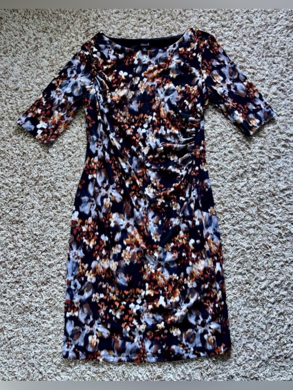 Alexa B Women’s Black Floral-Print Long-Sleeve Sheath Dress Size 12